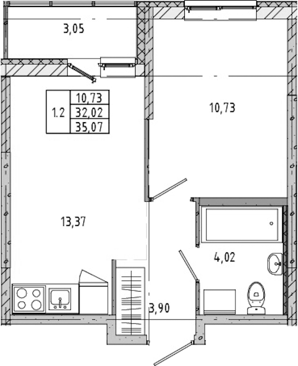 1-комнатная квартира 32.16 м², 11/12 эт., ЖК «Новые горизонты 2»